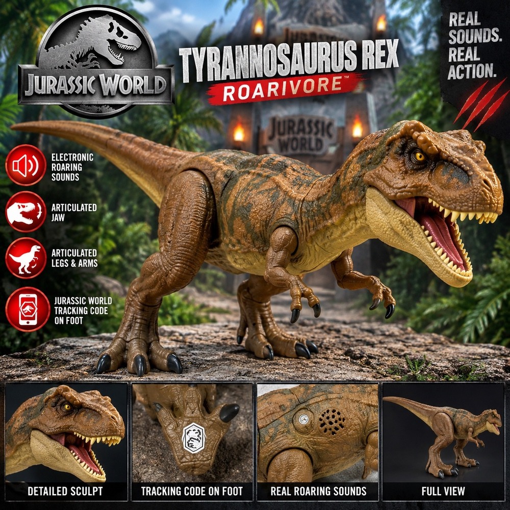 Jurassic World Roarivore Tyrannosaurus Rex T-Rex Action Figure Mattel Sound